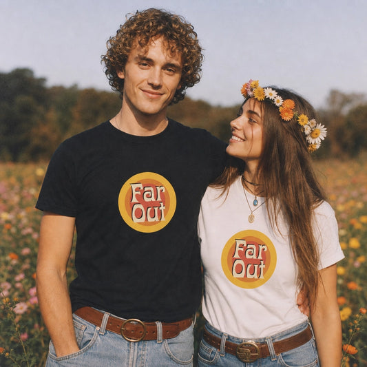 Classic Far Out Goods short sleeve unisex t-shirt featuring the signature brand logo on high-quality, soft cotton.