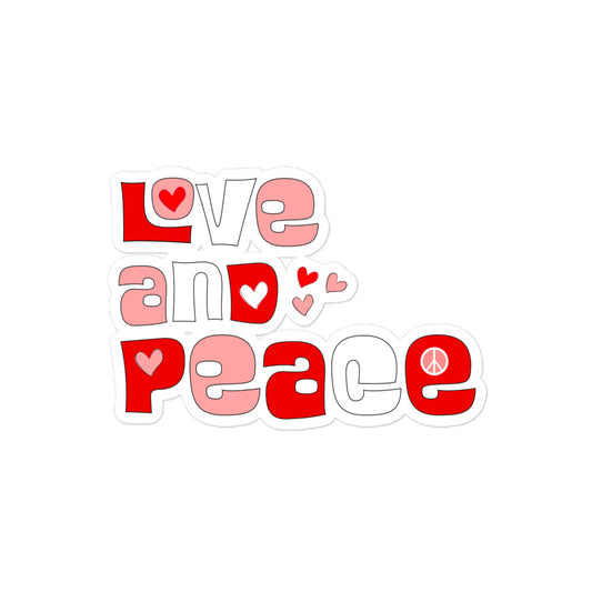 Bubble-free vinyl sticker featuring retro Love and Peace aesthetic typography in a groovy 1970s-inspired font.