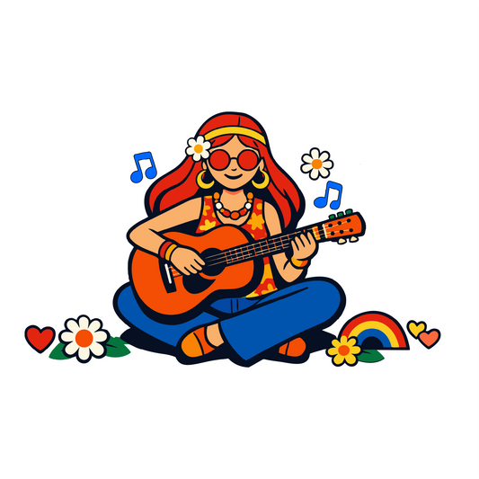 Retro Hippie Girl Playing Guitar Tapered stainless steel tumbler