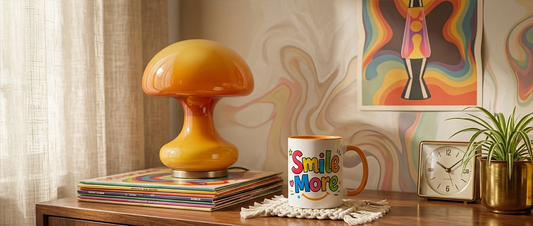 Embrace the Psychedelic Groovy Vibe with a Mid-Century Modern Aesthetic: Discover the 1960’s and 1970’s Retro Boho Smile More Mug