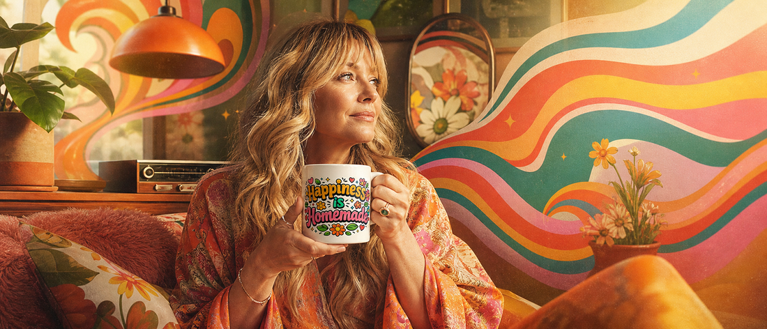 Groovy Geometric Patterns: How the Happiness is Homemade Mug Channels 1960's and 1970's Psychedelic Maximalism in Modern Aesthetic