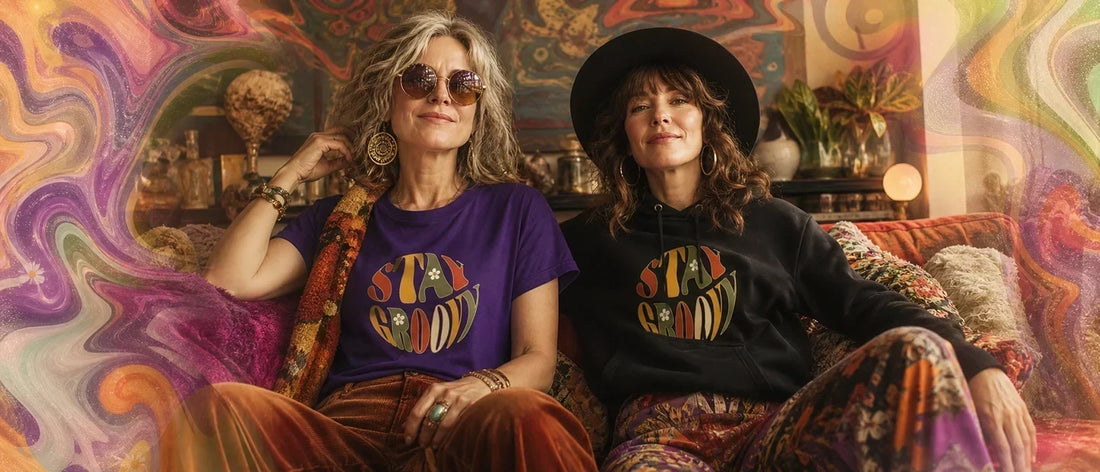 women wearing t-shirts stay groovy