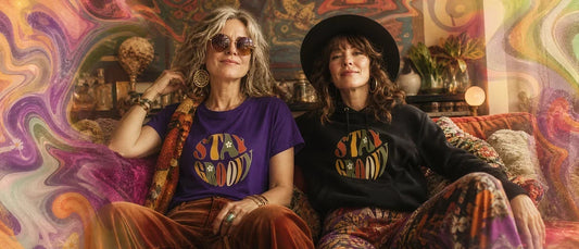 women wearing t-shirts stay groovy