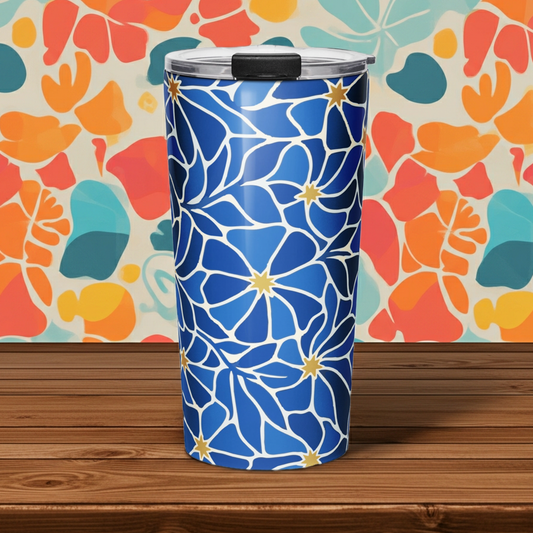 Blue Flower Power Retro Travel Mug | Far Out Goods