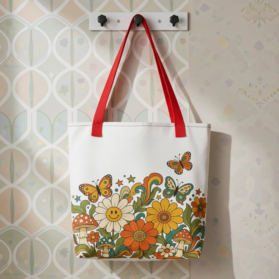 Retro 70s Psychedelic Flower Tote bag