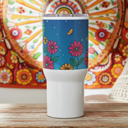 Vintage Floral Midnight Garden - Travel mug with a handle