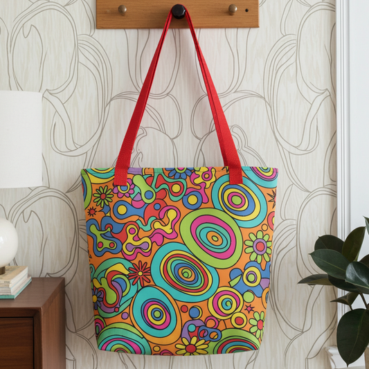 Retro Psychedelic Groovy Hippie Flower Power - Tote bag - Far Out Goods