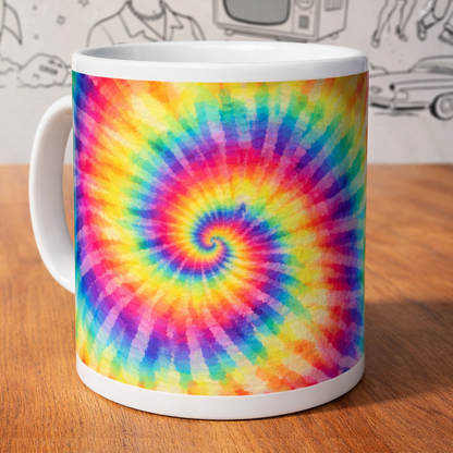 Retro Rainbow Tie-Dye Spiral - White glossy mug