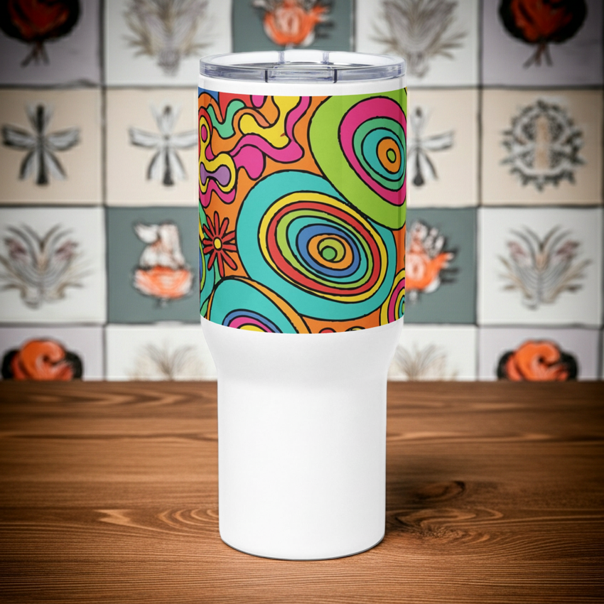 Groovy Retro Psychedelic - Travel mug with a handle -Far Out Goods