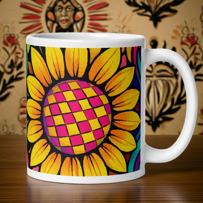 Retro Psychedelic Floral White glossy mug