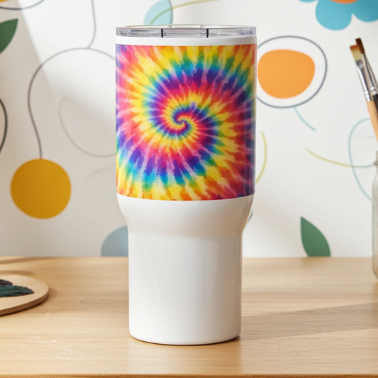 Retro Rainbow Tie-Dye Travel Mug | 70s Spiral Tumbler – Far Out Goods