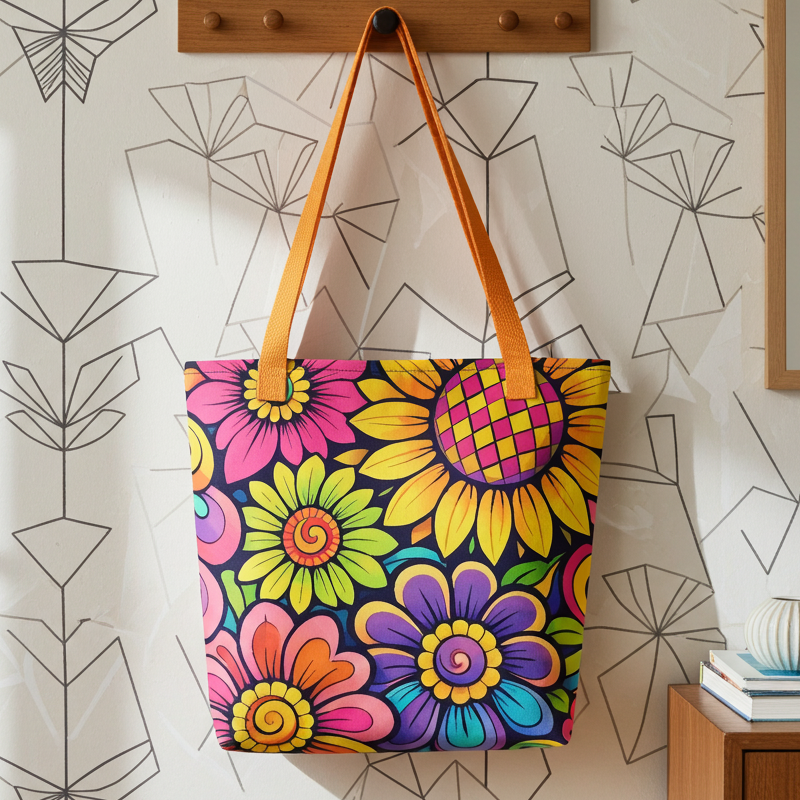 Retro Psychedelic Floral - Tote bag – Far Out Goods