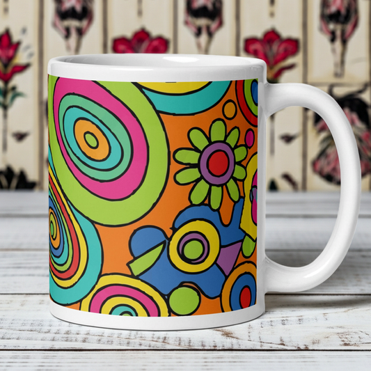 Groovy Retro Psychedelic - White glossy mug - Far Out Goods