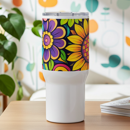 Retro Psychedelic Floral - Travel mug with a handle – Far Out Goods