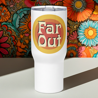 Retro Far Out Sunset Logo - Travel mug with a handle