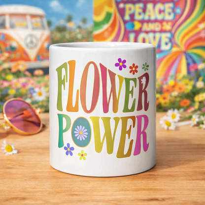 Retro Flower Power 70s Aesthetic Design - White glossy mug