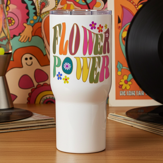 Retro Flower Power Aesthetic Design - Travel mug with a handle