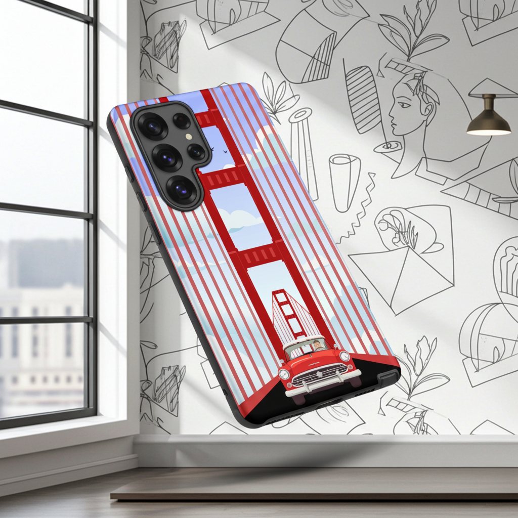 Vintage Red Car Golden Gate Bridge Tough case for Samsung®