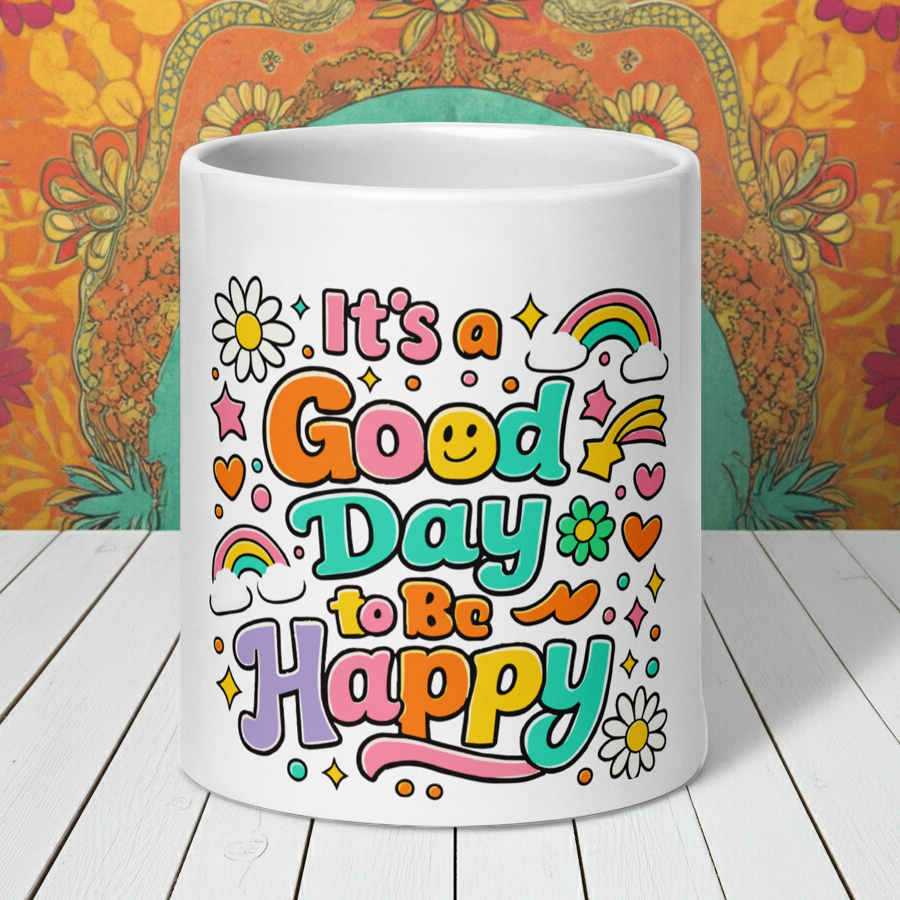 Good Day To Be Happy Retro White glossy mug