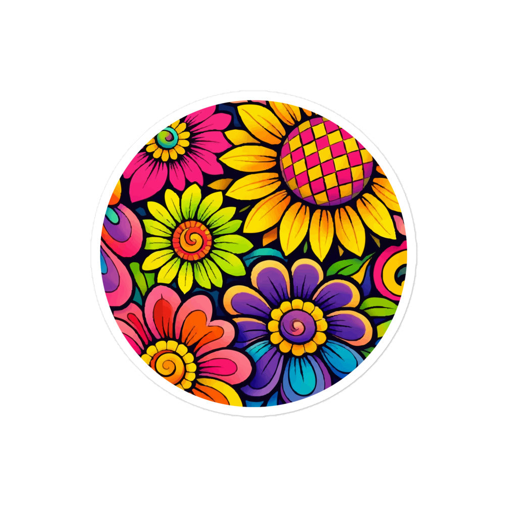 Retro Psychedelic Floral - Bubble-free stickers 4x4