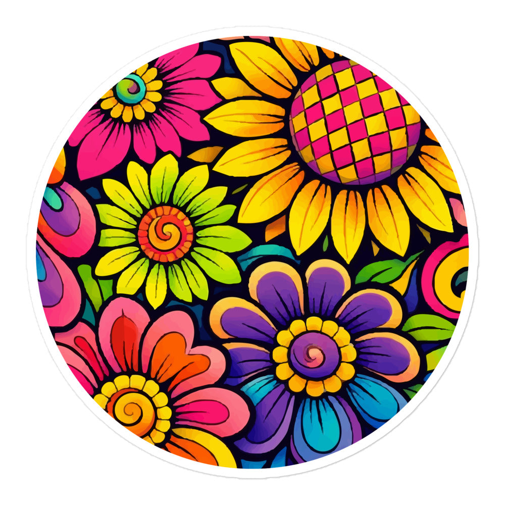Retro Psychedelic Floral Bubble-free stickers