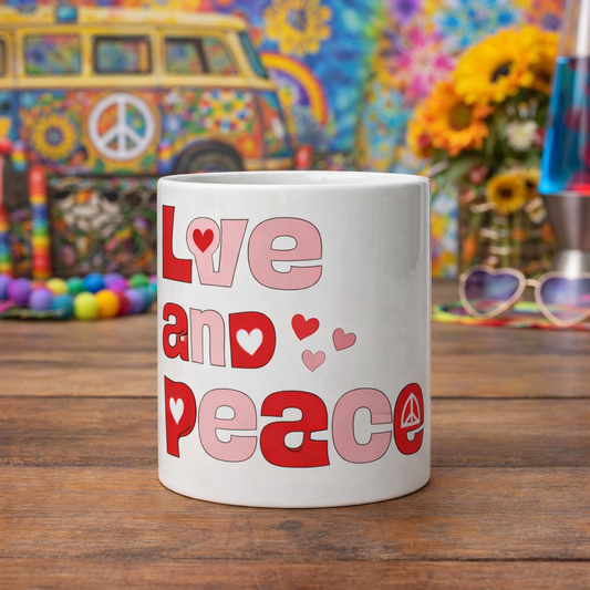 Retro Love and Peace Aesthetic Typography - White glossy mug