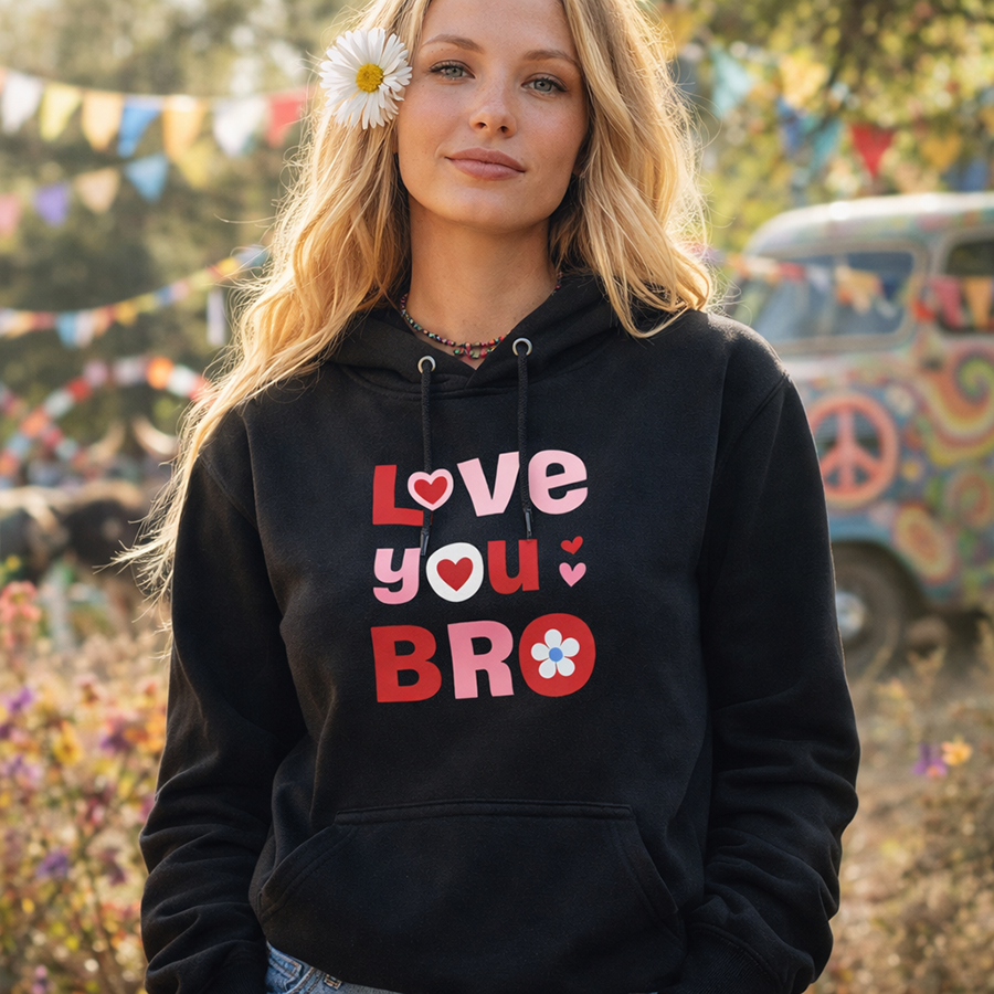 Retro "Love You Bro" Graphic - Unisex Hoodie - Far Out Goods