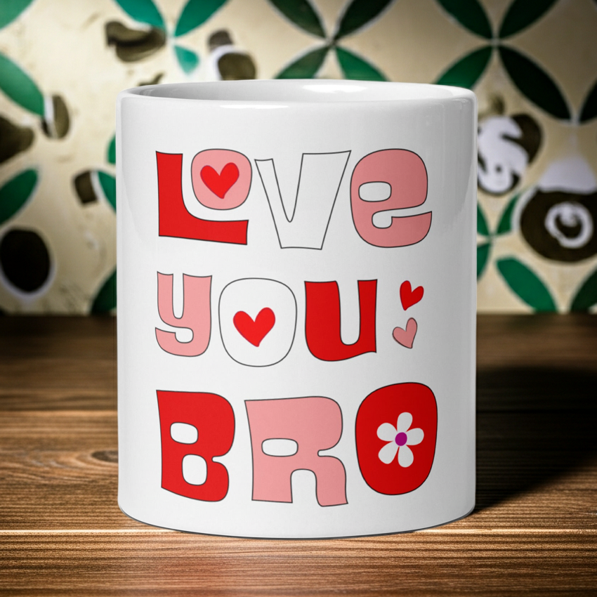 Retro "Love You Bro" - White glossy mug - Far Out Goods