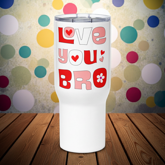Retro "Love You Bro" - Travel mug with a handle - Far Out Goods