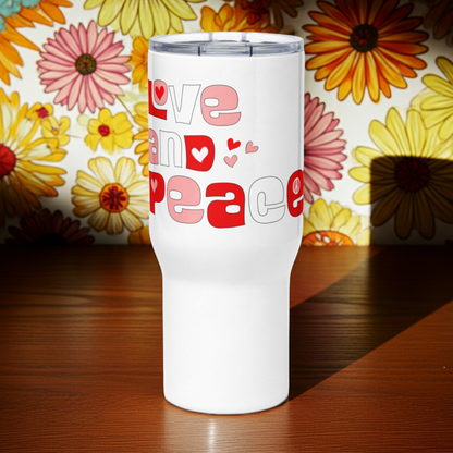 Retro Love and Peace Aesthetic Typography - Travel mug with a handle