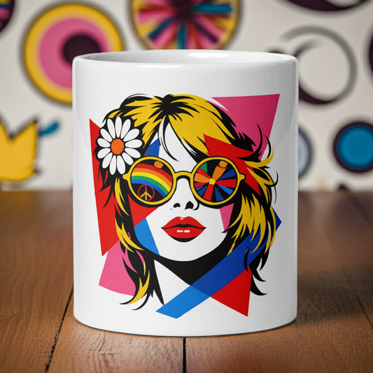 Retro 60s Hippie Soul Pop Art - White glossy mug - Far Out Goods