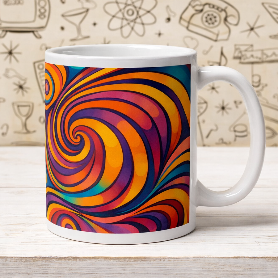 Retro Psychedelic Swirl - White glossy mug - Far Out Goods