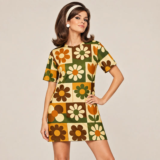 70s Retro Floral T-Shirt Dress