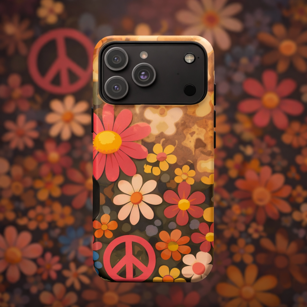 Retro Groovy Boho Flower Peace Sign - Tough Case for iPhone®
