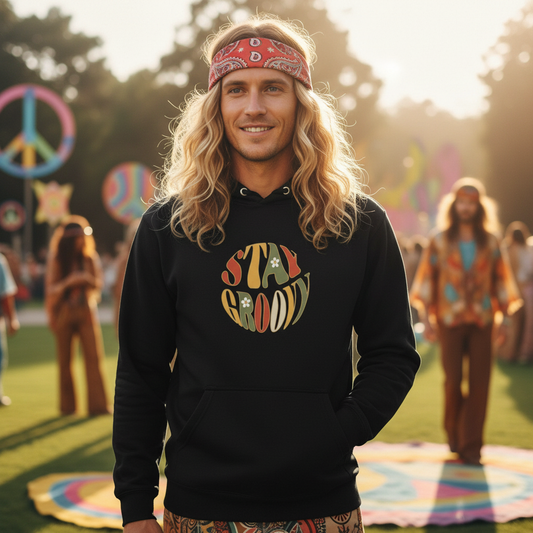 Stay Groovy Retro  Floral Circular Typography – Unisex Hoodie