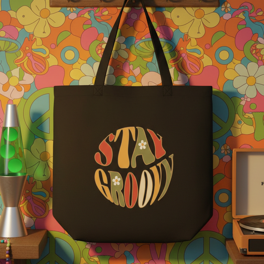 Stay Groovy Retro Floral Pattern – Eco Tote Bag