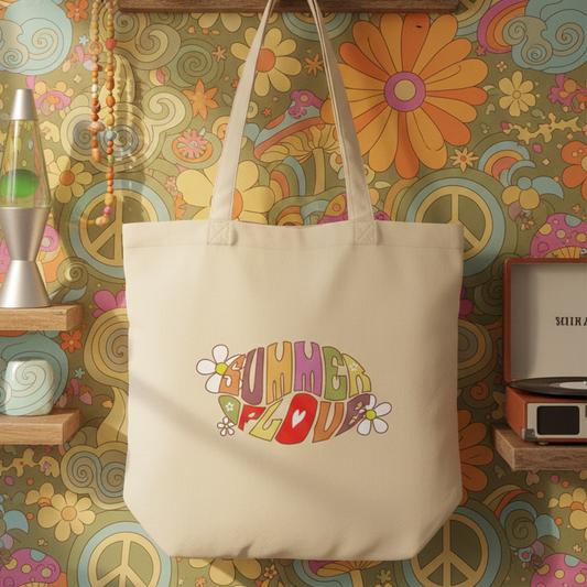 Retro Summer of Love Psychedelic Typography - Eco Tote Bag
