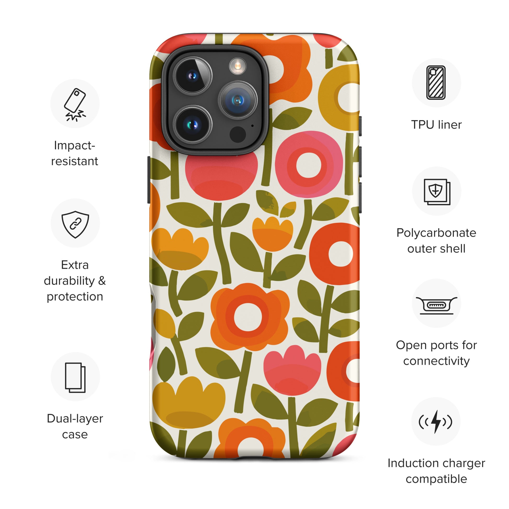 Protect your phone with our 70s retro flower power iPhone case! Durable TPU material, vibrant floral design, and slim fit. Shop now!