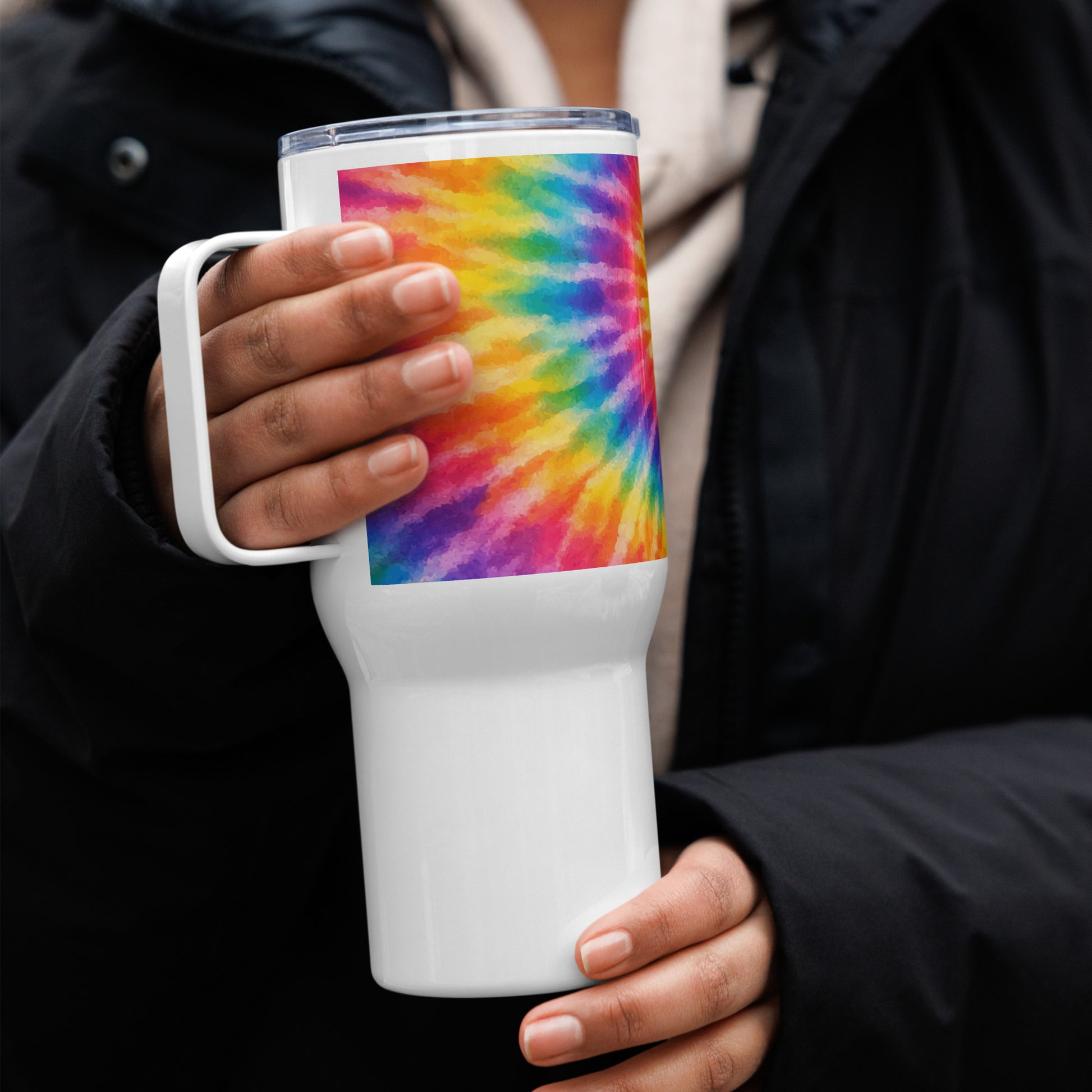 Retro Rainbow Tie-Dye Travel Mug | 70s Spiral Tumbler – Far Out Goods