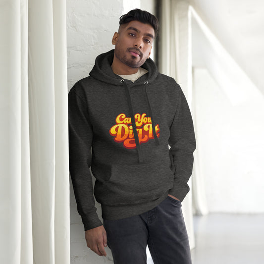 70s retro can you dig it typography in yellow orange gradient on a hoodie