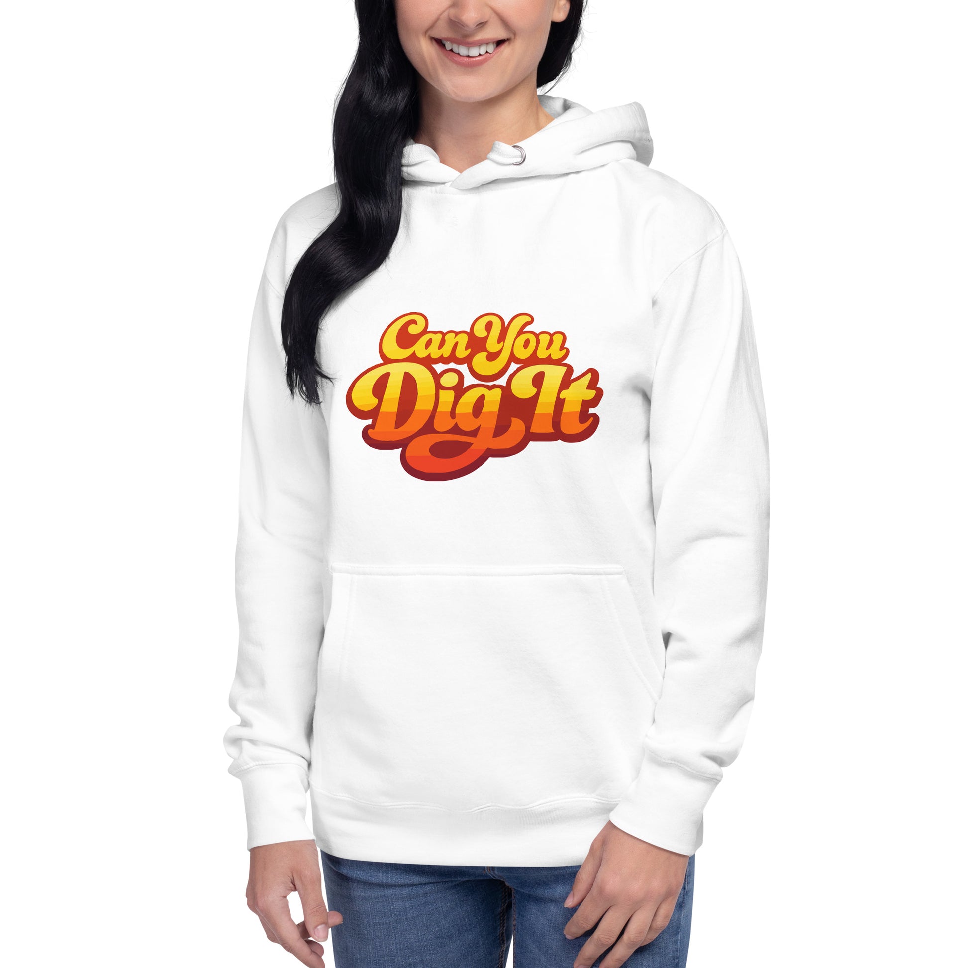 70s retro can you dig it typography in yellow orange gradient on a hoodie