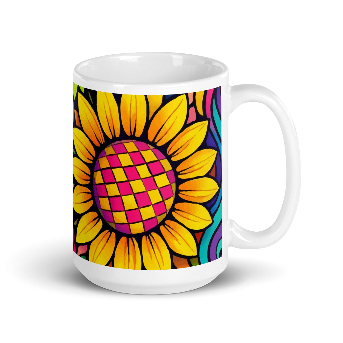 Retro Psychedelic Floral White glossy mug 15 oz
