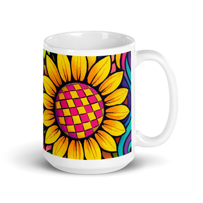 Retro Psychedelic Floral White glossy mug 15 oz