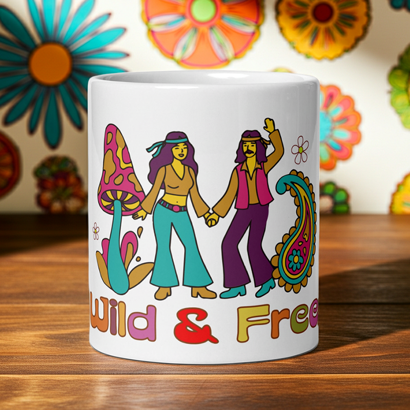 Retro Summer of Love - Wild and Free - White glossy mug
