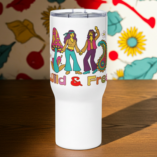 Retro Summer of Love - Wild and Free - Travel mug with a handle